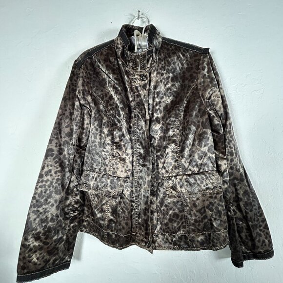RoFa Moden Women's Metallic Leopard Print Jacket Size 16 Zip-Up Utility Style - Picture 1 of 7
